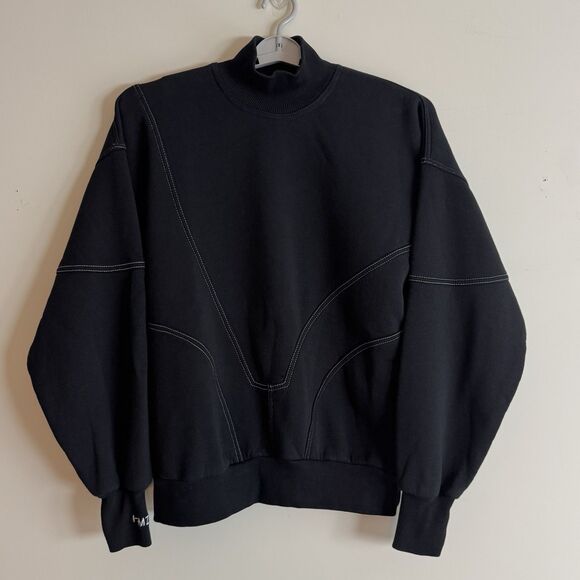 HAMZA Black Mock Neck Sweatshirt Women’s L Contrast Stitch Pullover Oversized - Picture 9 of 12